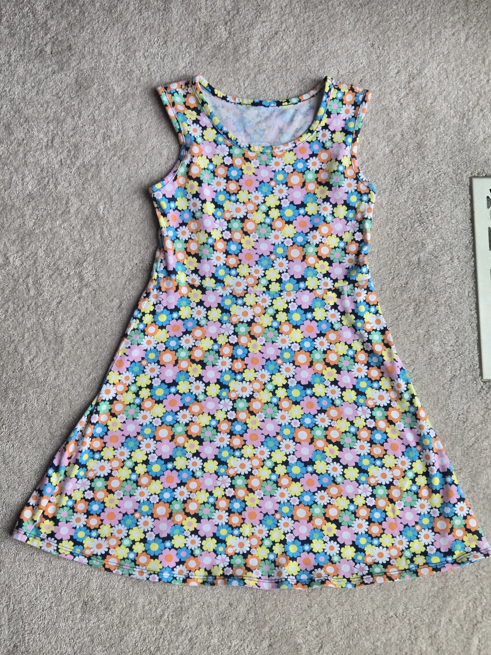 Girls Floral Sleeveless A-Line Dress - Multicolor